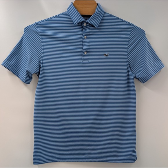 Vineyard Vines Performance Polo Shirt Men's Size Medium Blue Stripe Whale - Picture 4 of 10